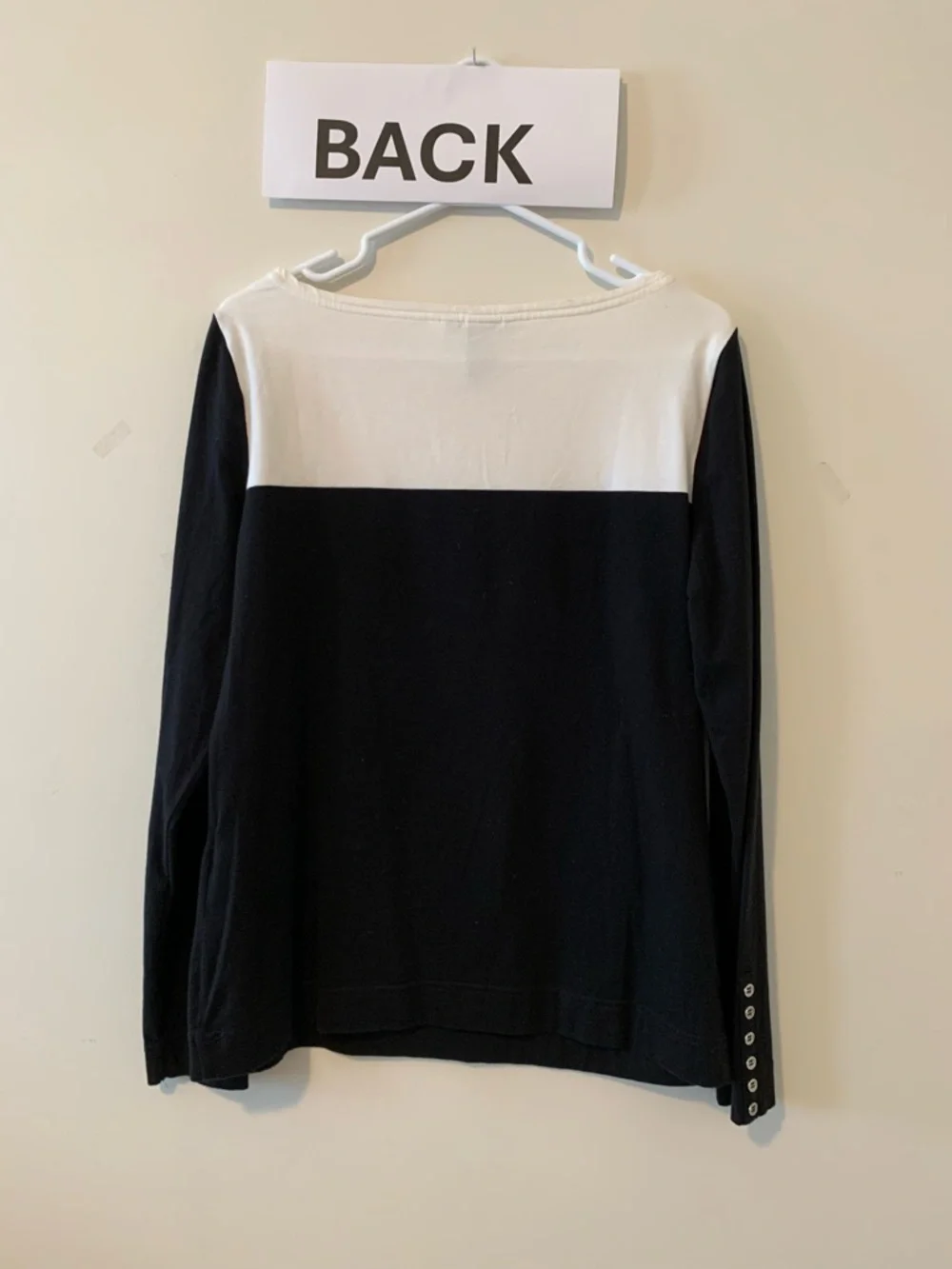 H&M Black and White Boatneck Long-Sleeve Top with Shoulder Buttons - Picture 4 of 5